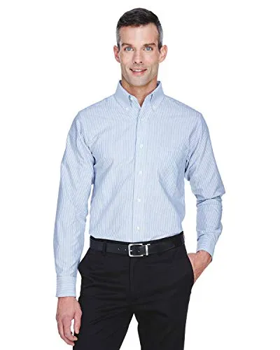 Ultraclub Men's Classic Wrinkle Free Long  Sleeve Oxford 5XLarge Blue White 8970