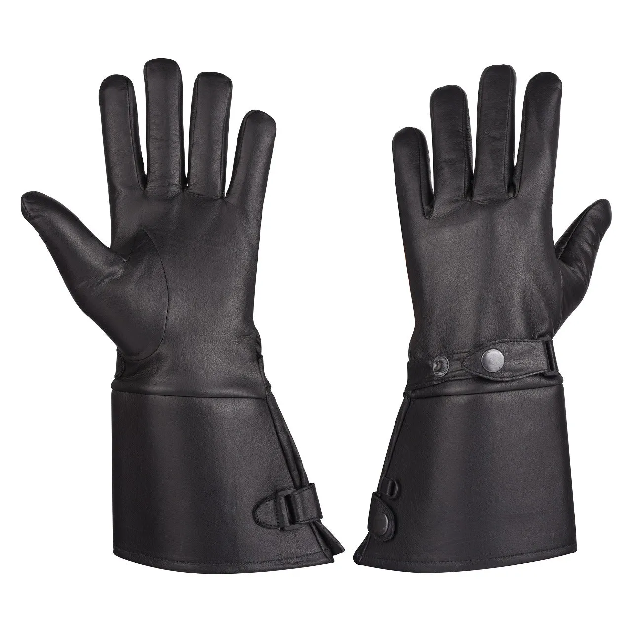 VL432 MEN’S THERMAL LINED LEATHER GAUNTLET GLOVES W SNAP WRIST & CUFF