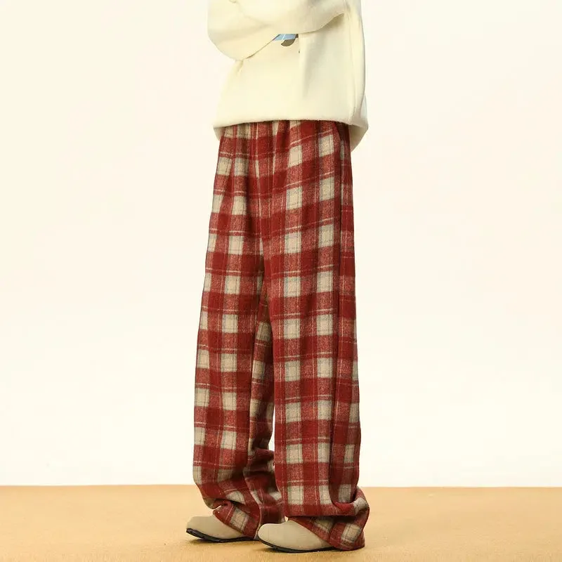 Warm Lining Plaid Casual Pants