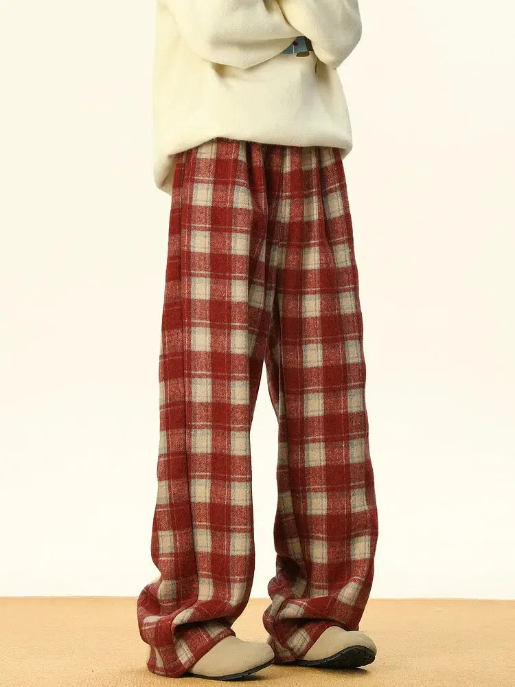 Warm Lining Plaid Casual Pants