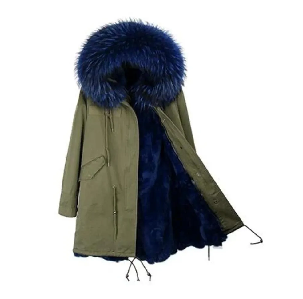 Women's Winter Casual Slim Long Warm Parka With Raccoon Fur