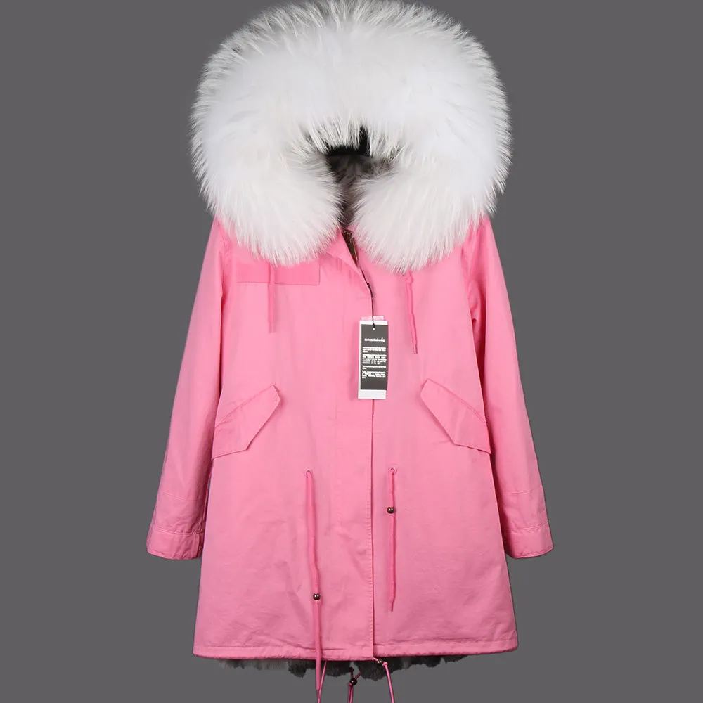 Women's Winter Casual Slim Long Warm Parka With Raccoon Fur