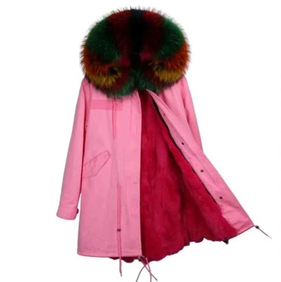 Women's Winter Casual Slim Long Warm Parka With Raccoon Fur