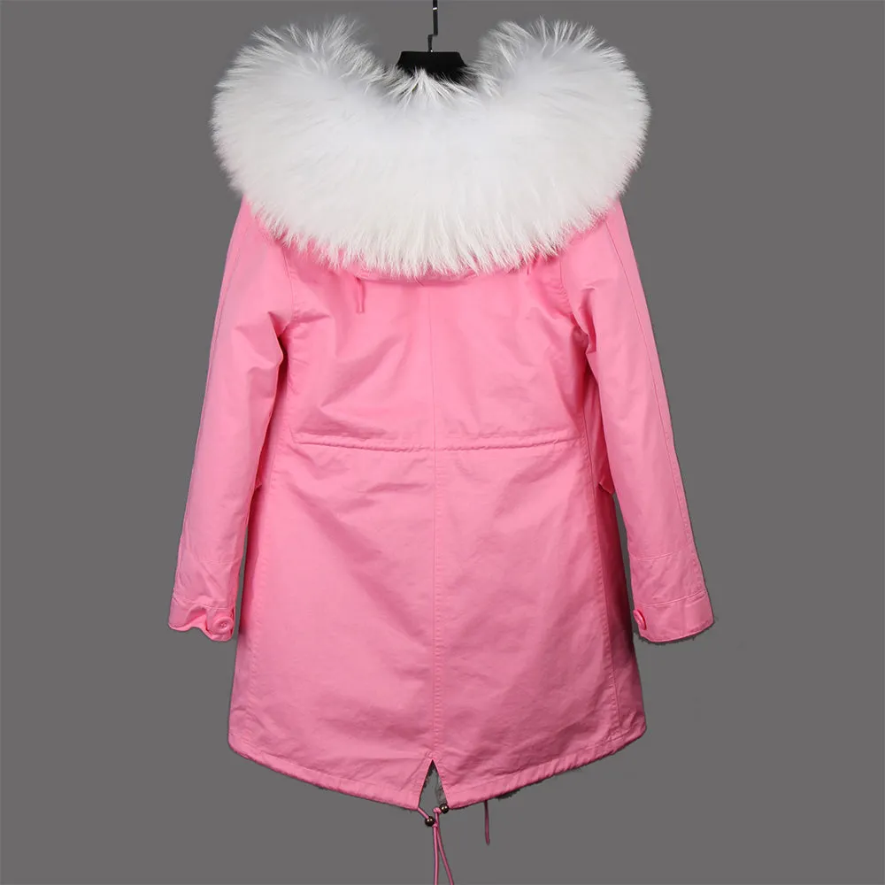 Women's Winter Casual Slim Long Warm Parka With Raccoon Fur