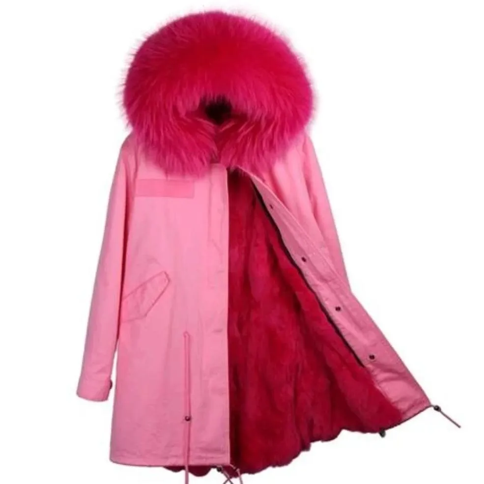 Women's Winter Casual Slim Long Warm Parka With Raccoon Fur