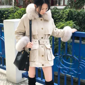 Women's Winter Casual Slim Thick Parka With Fox Fur