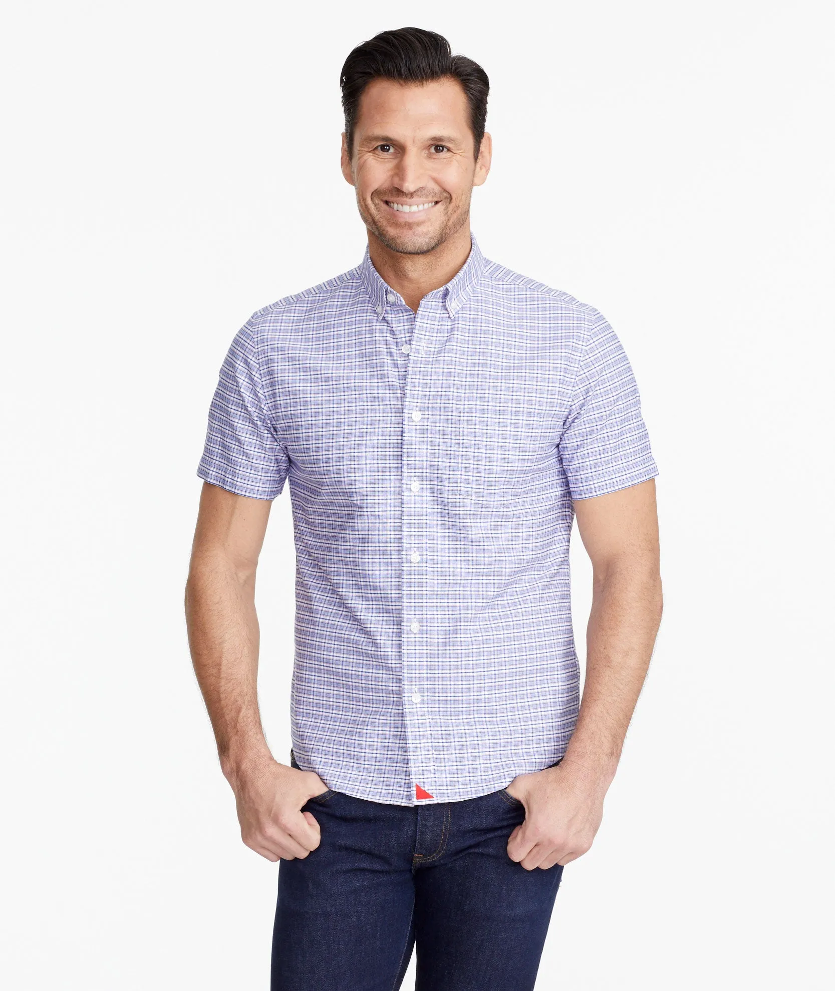 Wrinkle-Free Short-Sleeve Blufled Shirt - FINAL SALE